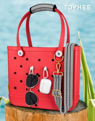 Image of Bag Strap Charms Crossbody for Bogg Bag Accessories - Stripe Shoulder Strap Neoprene Luggage Handle Wrap for Suitcase & 2 Key Holders Black