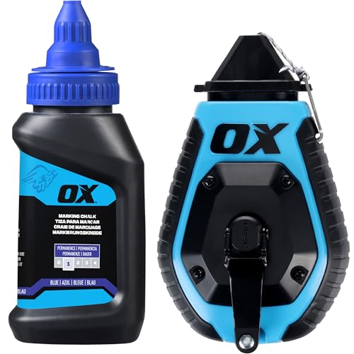OX Trade 30m Schlagschnur-Set ABS-Gehäuse mit robuster Linie 6:1 Übersetzung & 118ml Blaues Markierpulver