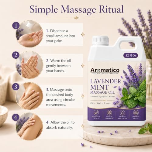 Image of AROMATICO Lavender Mint Massage Oil 1 Litre | Professional Spa & Salon Bulk Refill Pack 1000ml