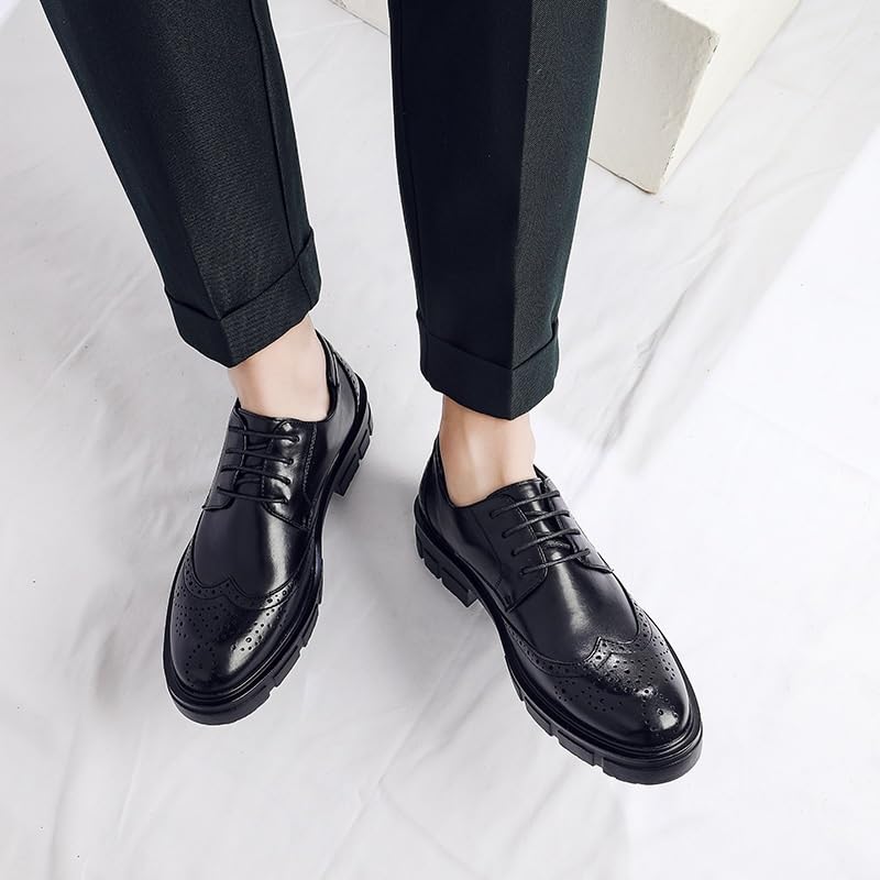 Italian Leather Lace Up Slip Resistant Block Heel Men Dress Oxford Fashionable Wedding Prom Casual Shoes4