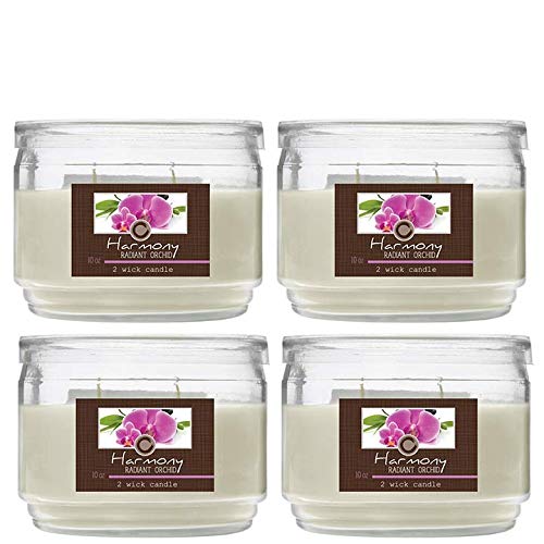 Hosley Set of 4 Radiant Orchid (Harmony) 2 Wick Candle, 10 oz: Floral, Lemon Grass notes. Ideal Aromatherapy Votive GIFT for Party Favor, Weddings, Spa, Reiki, Meditation, Bathroom settings W9