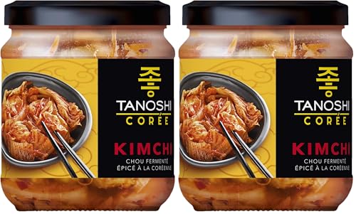 TANOSHI - Kimchi - Chou Fermenté épicé -Sans Glutamate Ajouté - Accompagnement Pour Une Touche Coréenne - le pot de 330g (Lot de 2)