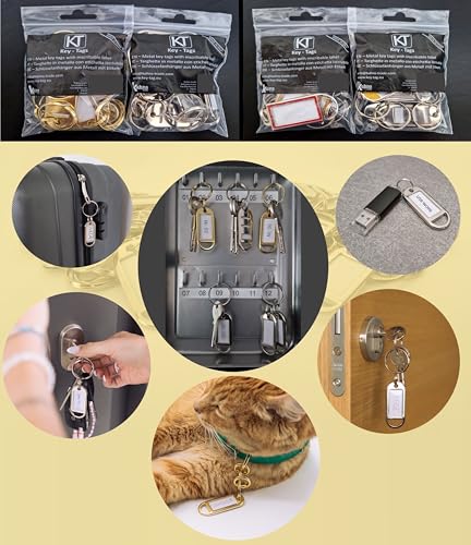 Kahns Trade Schlüsselanhänger Gold mit Beschriftungsfeld aus Metall – beschriftbar & wiederverwendbar, Schlüsselschilder mit Etikett und Schutzfolie, für Büro, Hotel, Gepäck & Haustiere - 10 st.