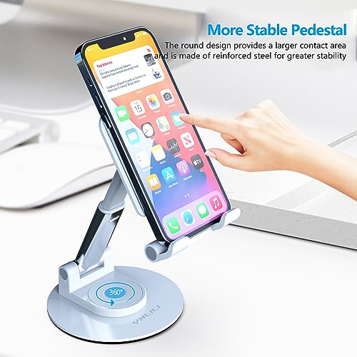 Image of YXLILI Foldable Phone Stand Adjustable Angle Height Cell Phone Holder for Desk 360 Rotating Cellphone Stand Compatible with iPhone14 /13 /12 /11 Pro, Max, Mini, iPad, Tablet(4-9.7in)-White