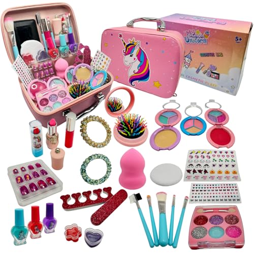 COOL UNICORN Maquillaje Unicornio - Maletín Completo para Niñas con Pintauñas, Kit Cosméticos, Estuche Infantil, Pintalabios, Make UP, Lip Gloss - Regalo para 3-7 Años