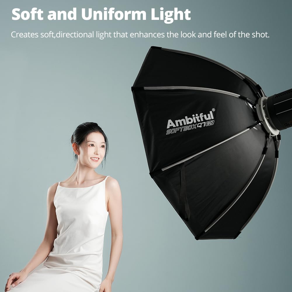AMBITFUL Ośmiokątny softbox 25,6" / 65 cm z mocowaniem Bowens i uchwytem Speedlite do świateł COB, lampa błyskowa do CB60/CB100, SL60/SL100, MS300/SK400, V1/V1PRO/V100, AD200PRO/II (65.0 cm)
