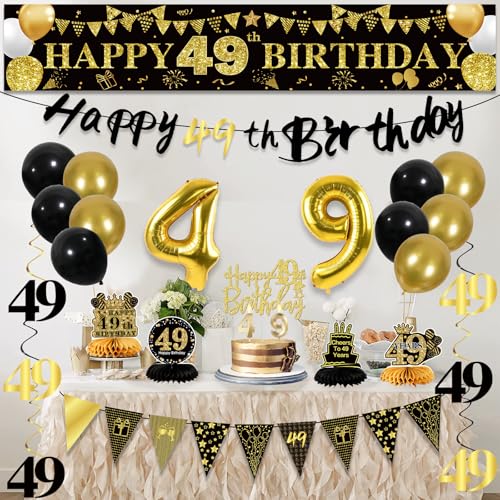 Image of 49th Birthday Decorations for Men, Black Gold 49th Party Decoration Kits
