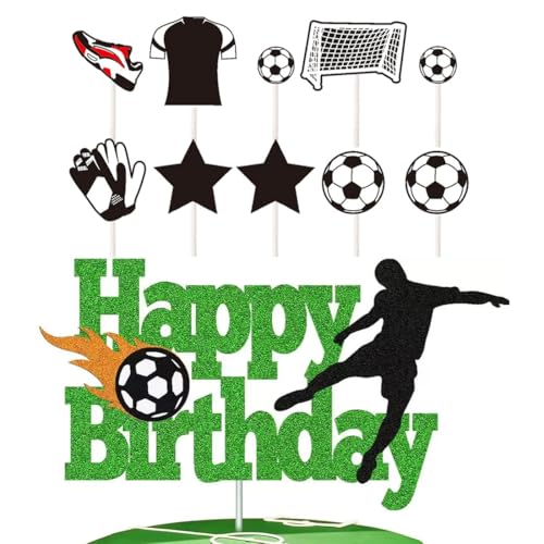 UZYXC Kit de 11 Figurines pour Gâteau de Football, Décoration Anniversaire Foot avec Joyeux Anniversaire et Joueur, Ballon Maillot Chaussures Gants de...