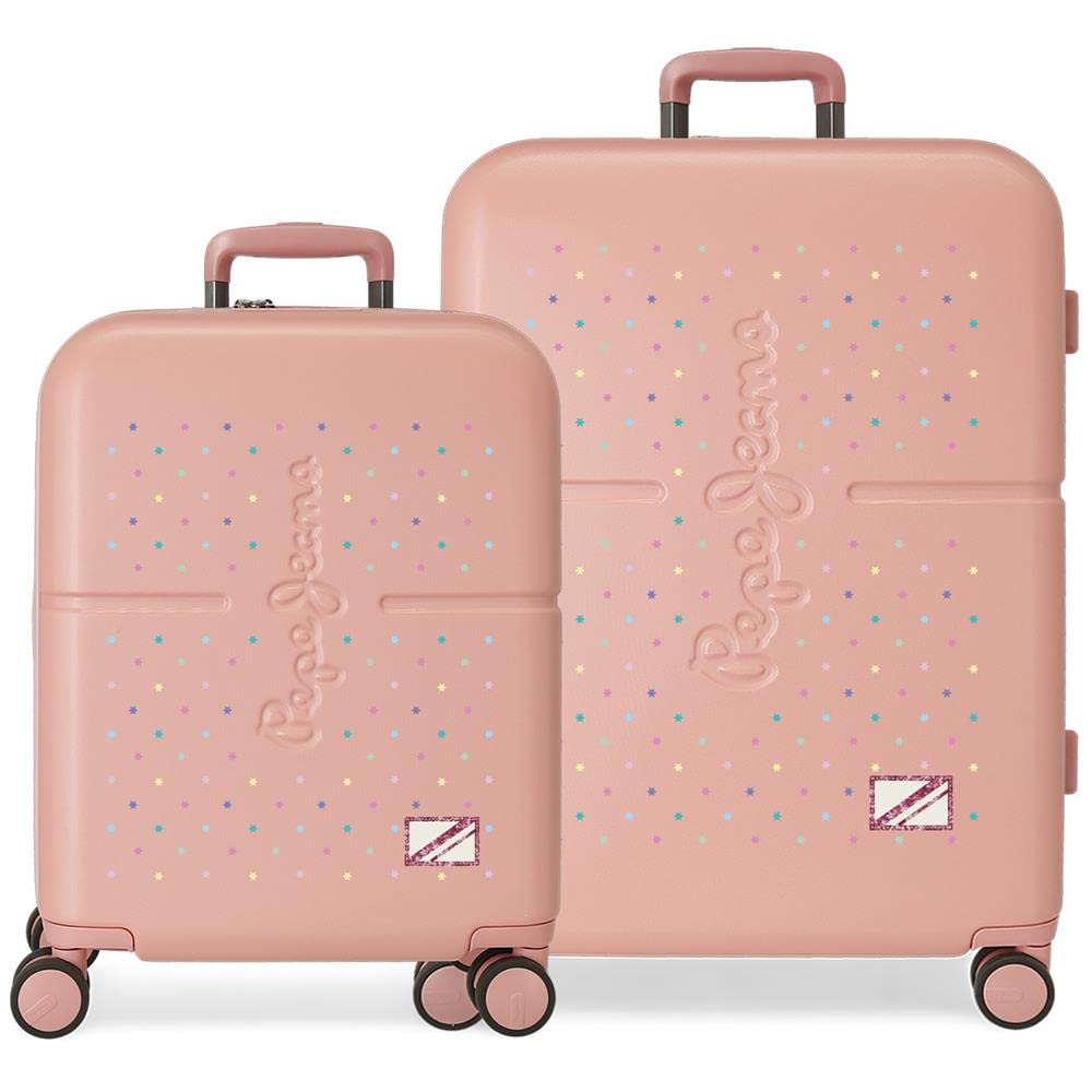 Pepe Jeans Carina Juego de maletas Rígida, Rosa, 4 Ruedas dobles