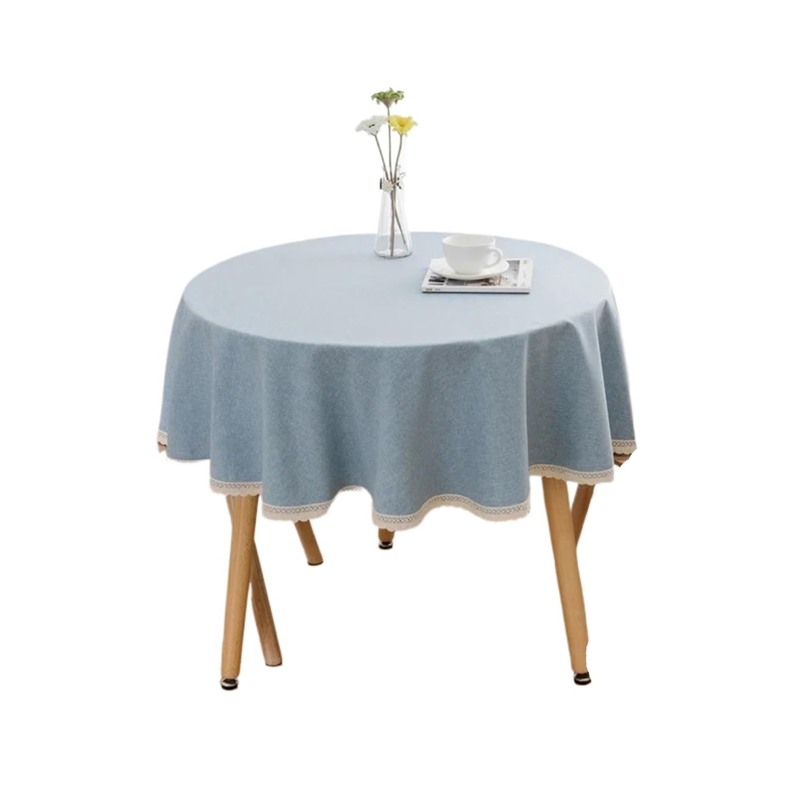ZNTIHZ Round Tablecloth Large Waterproof And Oil-Proof Solid Color Cotton Linen For Wedding Party Banquet(Blue,100cm)