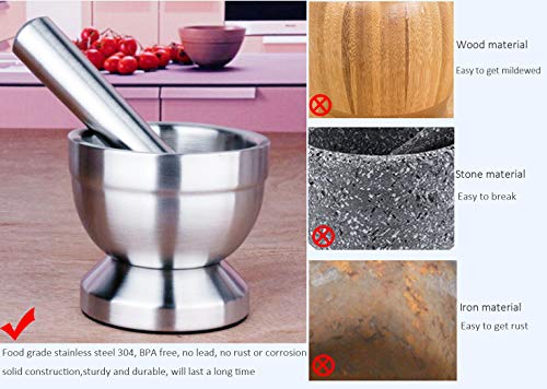 Mortar And Pestle Bowl Set With Lid For Medication Pills Crusher, Heavy Duty Stainless Steel 18/8 Mortar & Pestle Salt Spice Medicine Grinder Herb Bowl With Anti Slip Base #TOP3
