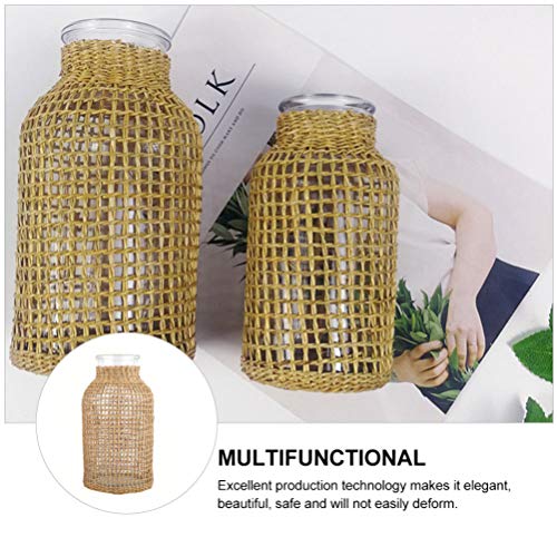 Doitool Glass Flower Vase With Rattan Cover, Round Decorative Flower Vase Woven Seagrass Vase Farmhouse Vase Floral Container For Floral Arrangement Table Centerpiece Decor(Size S+L) #TOP5