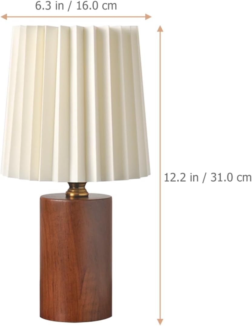 Pleated Aesthetic Desk Lamp with Wood Base Powered Nightstand Light for Bedrooms Compact Bedside Table Lamp Warm Glow for Home Hotel Use