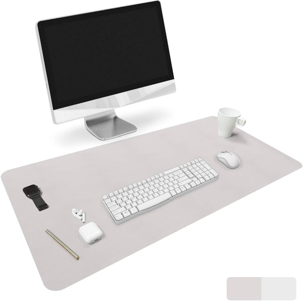 HOMECAS Desk Pad,Office Desk Mat Blotter,35" x 18" Upgraded PU Leather Desk Protector Cover Large Mouse Pad, Waterproof Writing Mat for Office/Home/Computer,Dual Use (Gray & Silver)