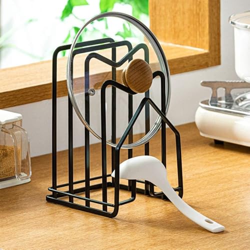 Cutting Board Holder Chopping Board Stand, Kitchen Countertop Organiser - Pot Lid Storage Rack Flat Steel Anti-Skid Rust-Resistant Black 4.92x5.7x8.47in