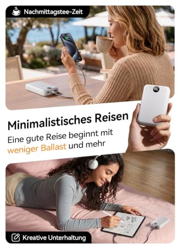 Power Bank 40000mAh, Kompakte PowerBank Schnellladen mit Display, Weiß – Ansicht 6