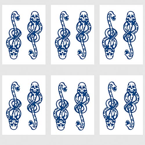 Small Mamba Temporary Tattoos Sticker, Semi Permanent Blue Death Eaters Dark Mark Mamba Skull Fake Tattoo for Halloween Costume Accessories and Parties Boys Girls Body Makeup