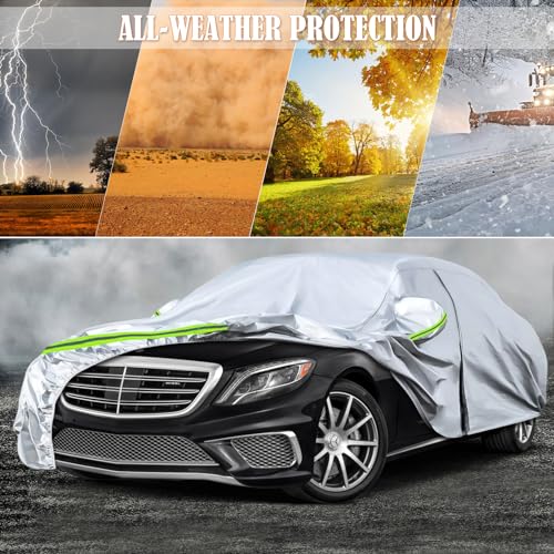 Image of Waterproof Car Covers Replace for 2006-2025 Mercedes Benz S-Class S350 S400 S450, 6 Layers Silver All Weather Car Cover with Zipper Door & Windproof Bands for Snow Rain Dust Hail Protection