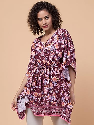 Image of Hive91 Floral Elegance: Rayon Kaftan with Fringes