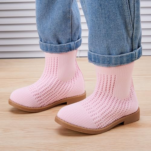 BMCiTYBM Toddler Girls Knitted Boots Breathable Low Heel Booties Pointed Toe Slip On Sock Shoes for All Seasons2
