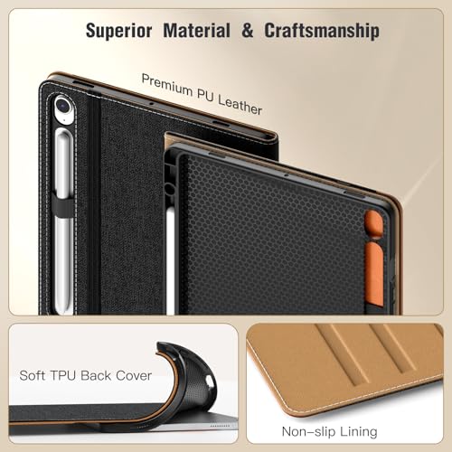 Image of MoKo Case for Samsug Galaxy Tab S10 Lite / S10 FE / S9 FE / S9 10.9 /11 Inch | Built-in S Pen Holder Case for Samsung Tablet (2025 /2023), PU Leather, Hand Strap & Front Pocket, Black & Brown
