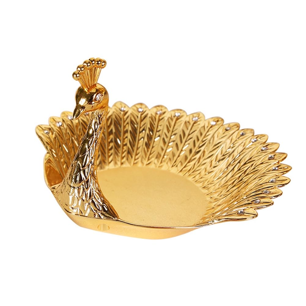CTRLZS 1 Piece Peacocks Fruit Plate Metal Tray Dish Delicate Storage Plate Gold Metal for Candy Trinket Jewelry Snack Tray Serving Home Decor