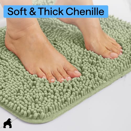 Image of Gorilla Grip Luxury Chenille Bathroom Rug Mat, 48x24, Extra Soft and Absorbent Shaggy Rugs, Machine Wash and Dry, Perfect Plush Carpet Mats for Tub, Shower, and Bath Room, Sage Green