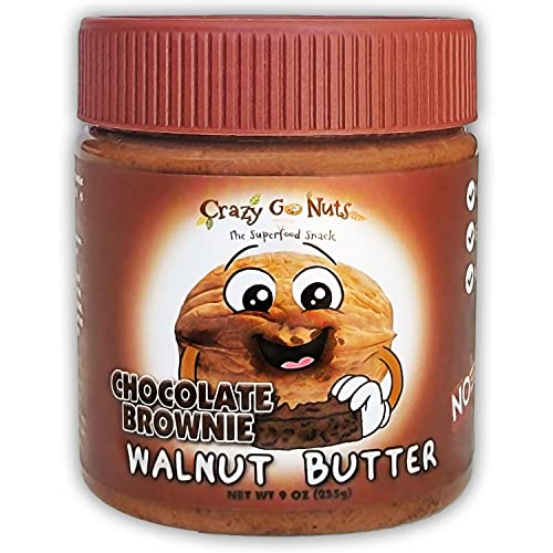 Crazy Go Nuts Walnut Butter Chocolate Brownie - Walnut Spread, Keto, Vegan, Low Carb, Gluten Free, Superfood-Natural, Non-GMO, ALA, Omega 3 Fatty Acids, Good Fats and Antioxidants - 9 Oz