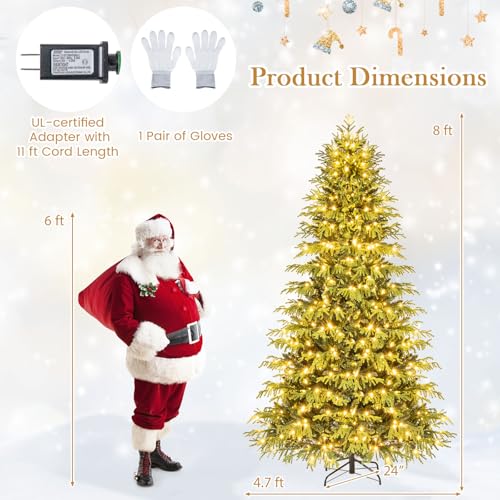 Image of Goplus 8 FT Pre-Lit Artificial Christmas Tree, Hinged Full Xmas Tree with 1470 PVC & Soft TPE Branch Tips, 470 Warm White LED Lights, Foldable Metal Stand, Home Office Holiday Decoration