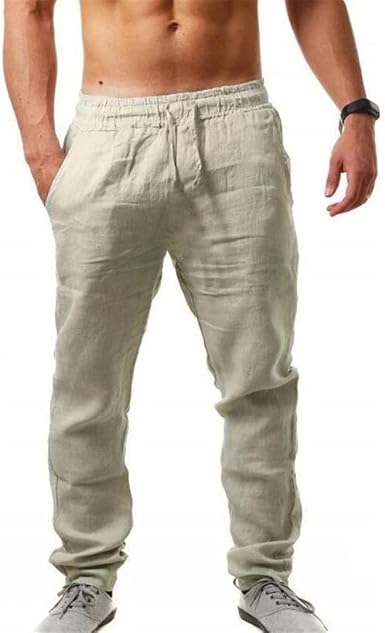 Amazon.com: TFBGXLHQ Pantalones de algodón y lino para hombre,  transpirables, color sólido, para fitness : Ropa, Zapatos y Joyería