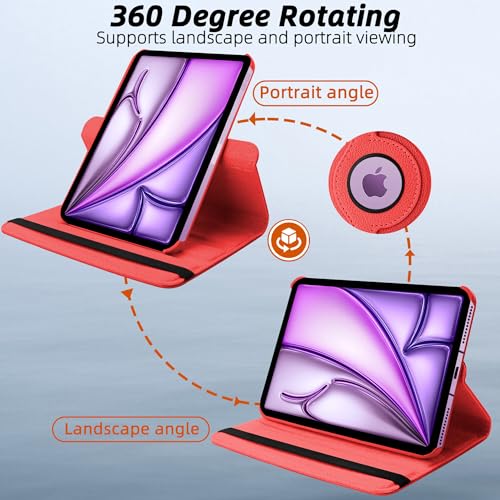 Image of TGK 360 Degree Rotating Flip Cover Case for iPad Air 11 Inch M4 /M3 /M2 2026 /2025 /2024 & Air 5th Gen 2022 /iPad Air 4th Gen 2020 10.9 Inch (Red)