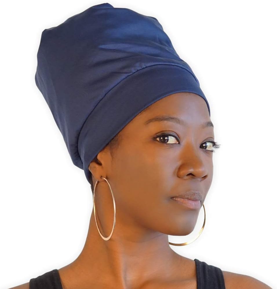 Olivia SylxSatin Sleep Cap and Hair Bonnet for Sleeping - Satin Lined Sleep Cap, Sleeping Bonnet Satin Head Wrap - Satin Hair Wrap - Navy Blue