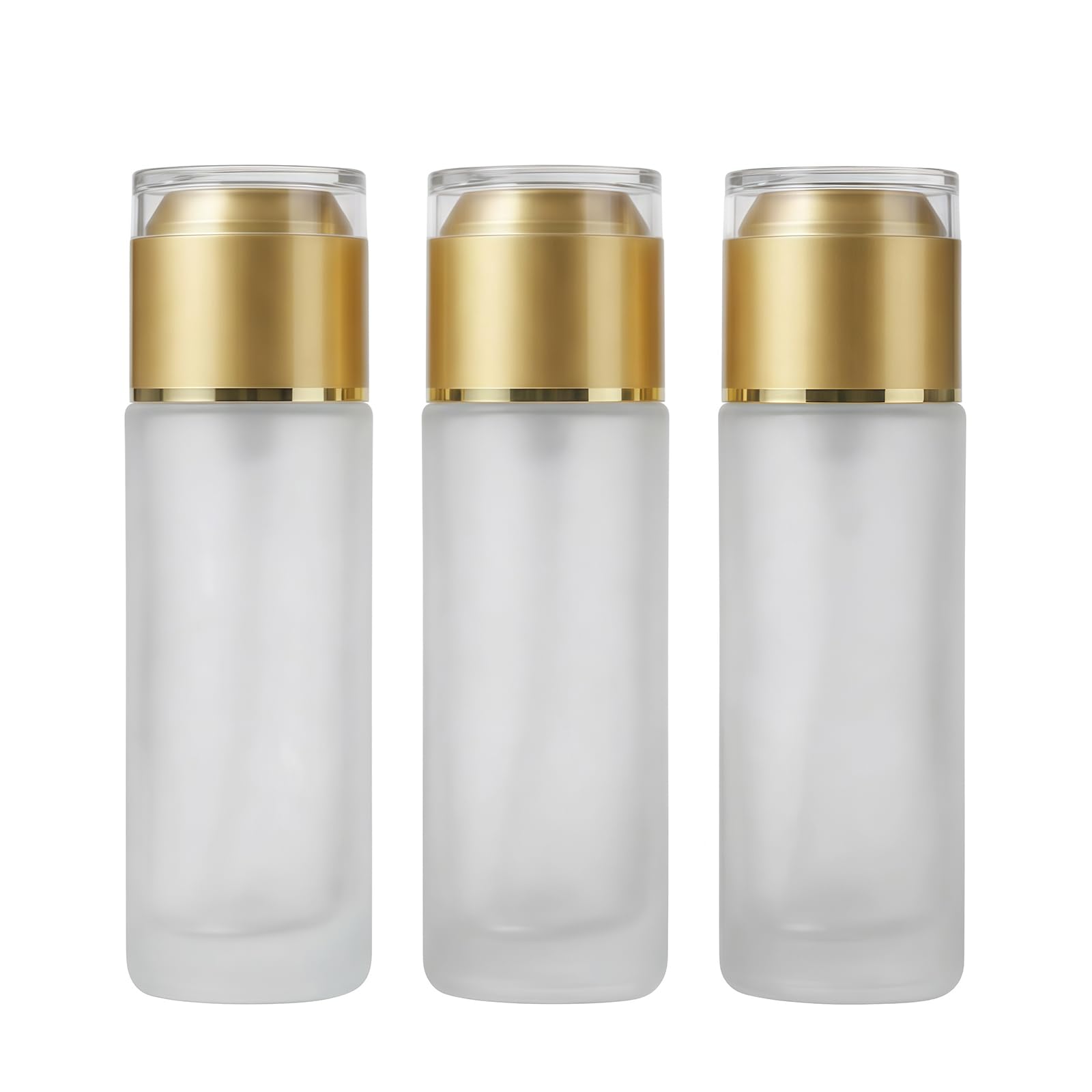 Happyupcity Gold 3Pcs 80Ml/2.7Oz Frosted Glass Lotion Pump Bottle Jars Dispenser With Acrylic Lid Travel Cosmetics Sample Storage Containers Pot Vial For Essence Cream Serums Oil Moisturizers