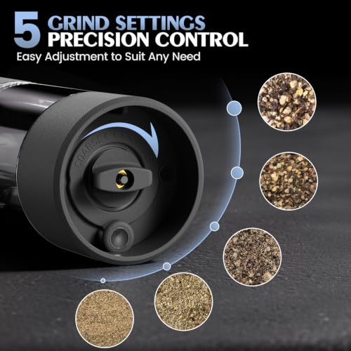 Image of Electric Salt and Pepper Grinder Set Automatic Battery Pepper Mill Shakers Adjustable Coarseness Upgraded Larger Capacity with Led Home and Kitchen Appliances(Dark Gray)