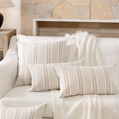Image of Hckot Throw Pillow Covers 16x16 Set of 2 Tan Pillow Covers Farmhouse Decorative Pillows Textured Linen Square Cushion Covers for Sofa Couch Bed Living Room Decor(Tan)