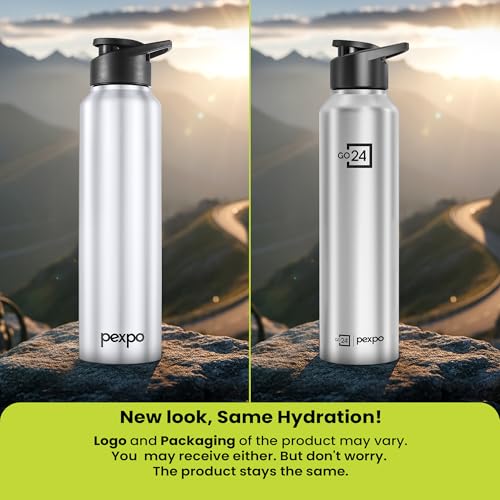 Image of Water Bottle 1 ltr Go24 Stainless Steel Sports /Fridge Bottle with Sipper Cap | 1-Year Warranty | Single Wall | For Home, Office, Gym, Travelling | Lightweight | Craft Pro 950ml | Silver