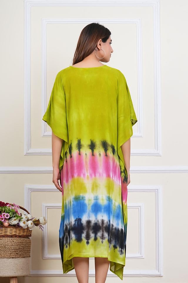 Image of Maaesa Women & Girls Mother Daughter Matching Kaftan Combo || Crepe Rayon Tie-Dyed Kaftan || Casual Wear || Family Twinning Outfit