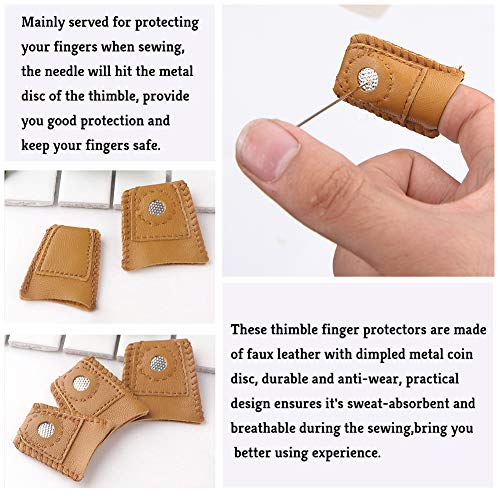 10 Pcs Thimble And Finger Protector, 3 Colors Metal Thimble, Copper Sewing Thimble With 4 Pcs Leather Finger Protector, Adjustable Finger Shield Ring For Sewing And Stitching Finger Protection #TOP2