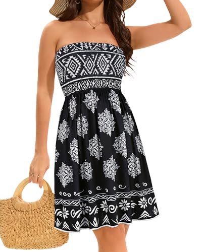 Image of elescat Summer Dresses for Women 2026 Strapless Casual Beach Cover Ups Tube Top Sundress