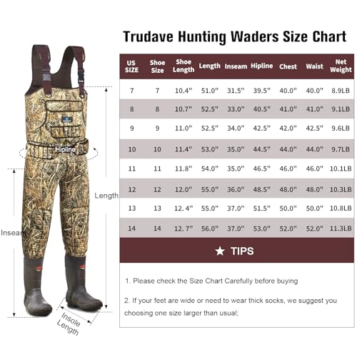 Trudave Chest Waders for Men, Neoprene Fishing Waders with Boots Hanger & 600G Insulated, Waterproof Camo Duck Hunting Waders