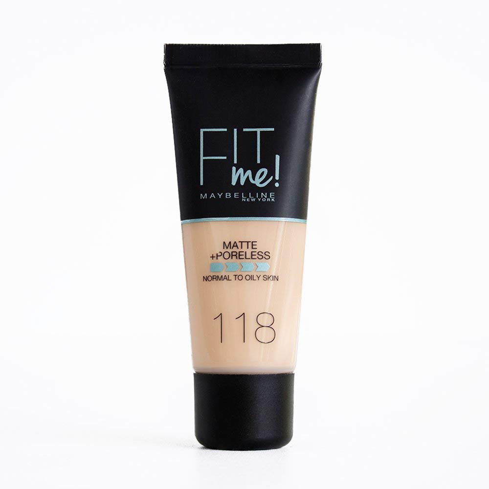 Maybelline Fit me! MATTH&PORELESS makeup No. 118 Light beige, liquid makeup, adapts to the skin tone, moisturizing, matte, easy to give