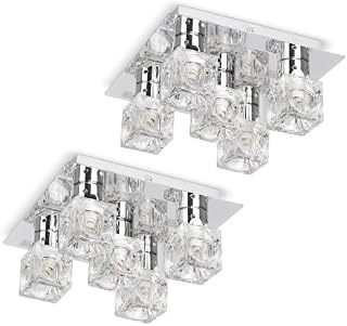 Pair of - Modern Chrome Ice Cube 5 Way Flush Ceiling Lights