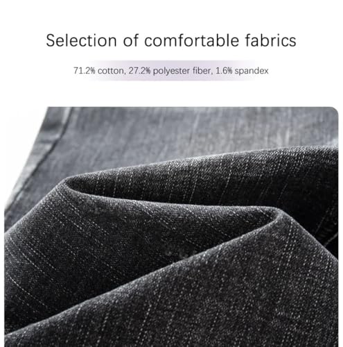 Men's Autumn Winter Thick Washed Straight Jeans Stretch Business Casual Denim Trousers with Elastic Waist4