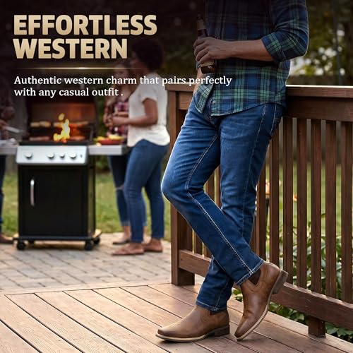 Image of J's.o.l.e Ankle Cowboy Boots for Men Square Toe Chelsea Boots Mens Casual Retro Stylish Boots