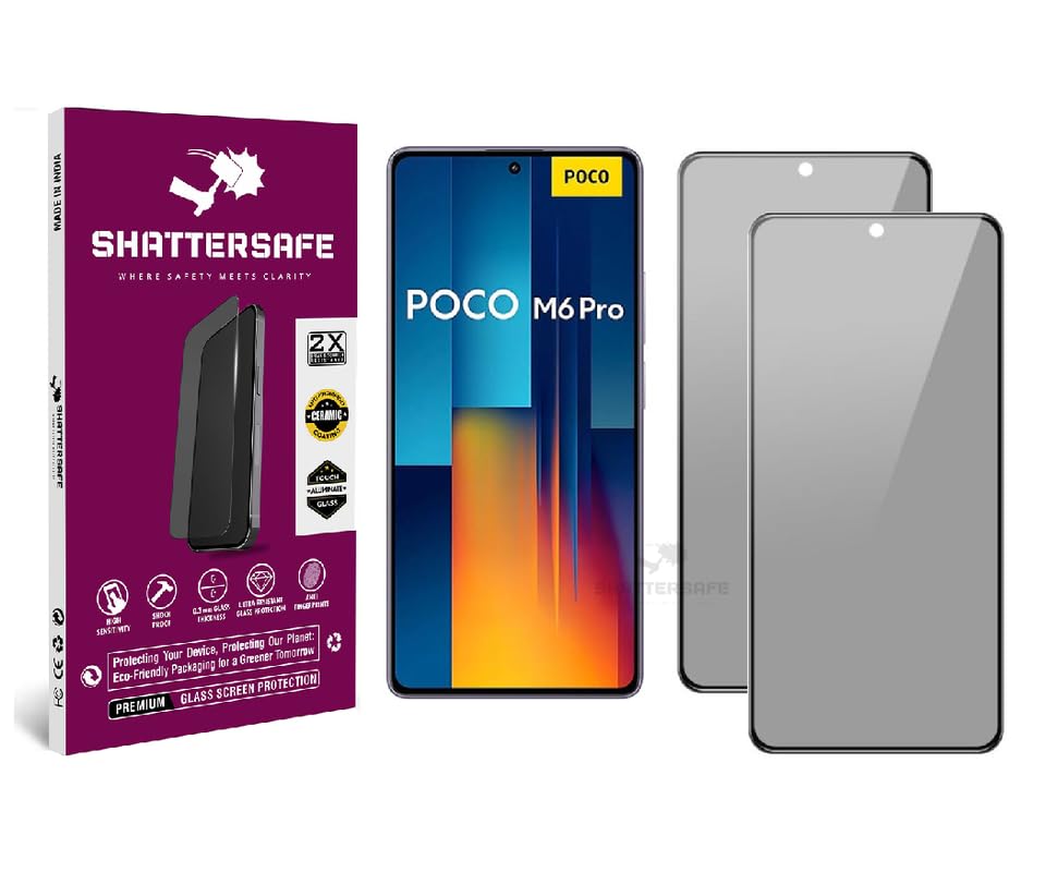 Image of Anti-Spy Privacy Tempered Glass Compatible For Poco M6 Pro [Pack of 2]. 9H Hardness, Anti-Scratch, Edge-to-Edge Protection With Easy Installation Kit & Case Friendly Fit.