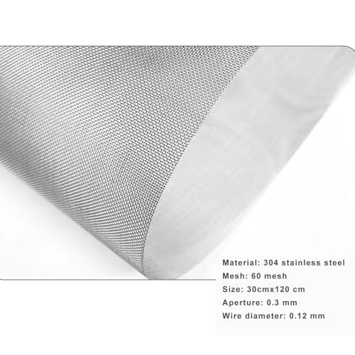 60 Mesh 304 Edelstahl Drahtgewebe Edelstahlgewebe Filtersieb Blatt Filtrationstuch (60mesh, 30cm x 120cm)