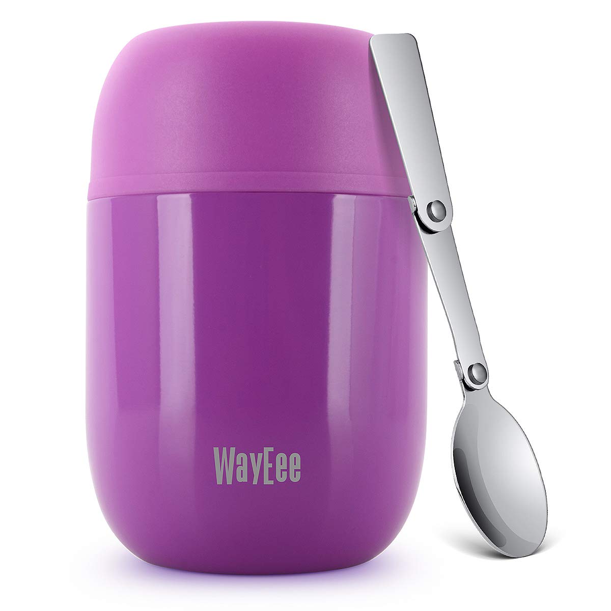 WayEee Food Flask, Stainless Steel King Food Jar with Folding Spoon-450ml (Purple)
