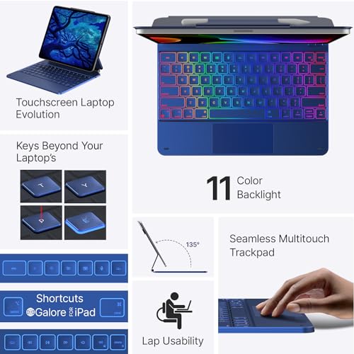 Image of typecase Edge for iPad Air 13 (M4 /M3 /M2, 2026 /2025 /2024) & Pro 12.9 (6th /5th /4th /3rd) with 11-Color Backlit, Precision Trackpad, Magic Floating Keyboard (NOT FIT to Pro 13 (M5 /M4)-Navy Blue'26