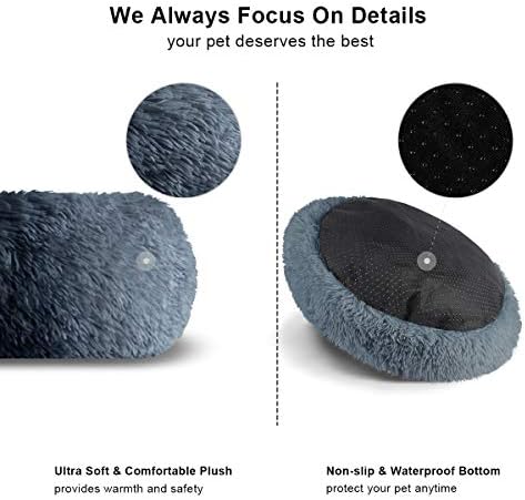 ETACCU Cat Bed, Plush Pet Bed for Kitten, Round Cushion Puppy Sofa for Smal Dog, Soft Donut Cuddler Cat Calming Bed with Non-Slip Bottom, 50cm Cat Nest Bed (Dark Grey)