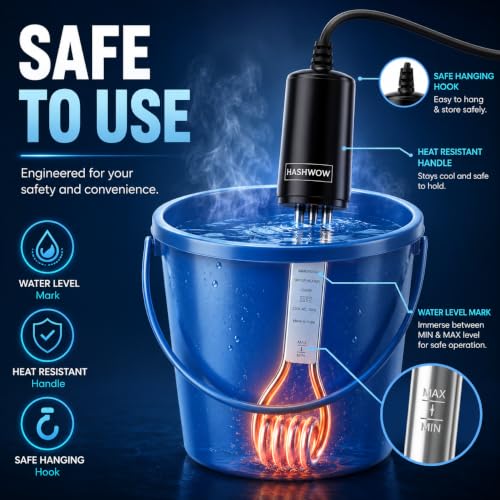 Image of HashWOW 1500W Immersion Water Heater Rod for Bucket, ISI Certified